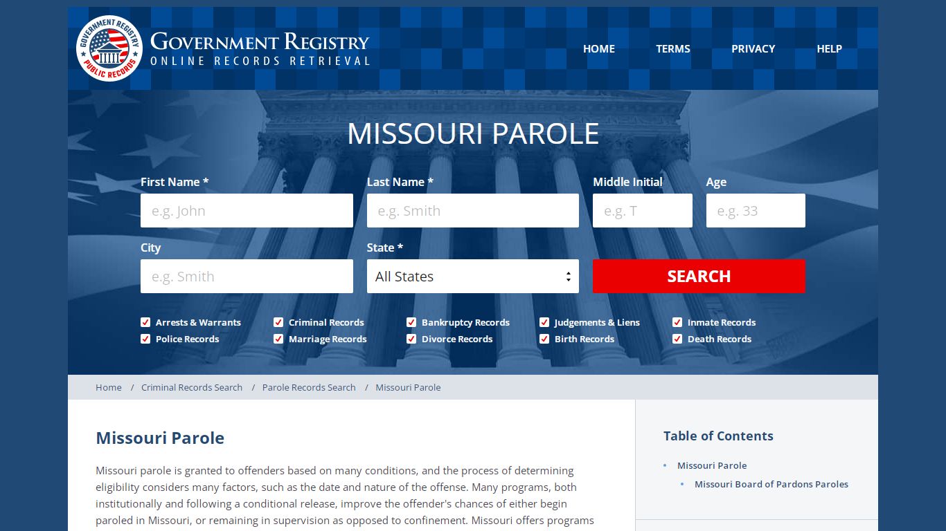 Missouri Department Of Parole - GovernmentRegistry.Org